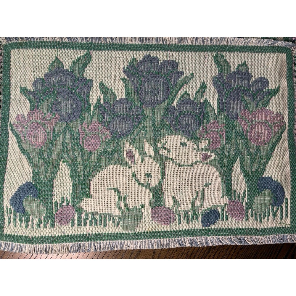 Park B Smith Bunny Rabbits & Easter Tulips (4) Needlepoint Tapestry Placemats - Picture 2 of 7